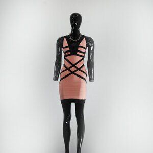 👗 Trendsetter Alert: Misslook Peach & Black Crossover Bandage Dress
